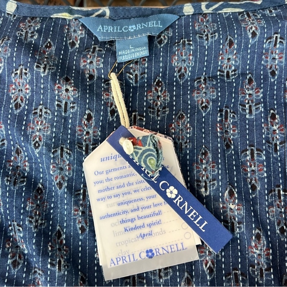 April Cornell Indigo Folk Art Vest Floral Front Tie NEW 1X - Picture 4 of 7
